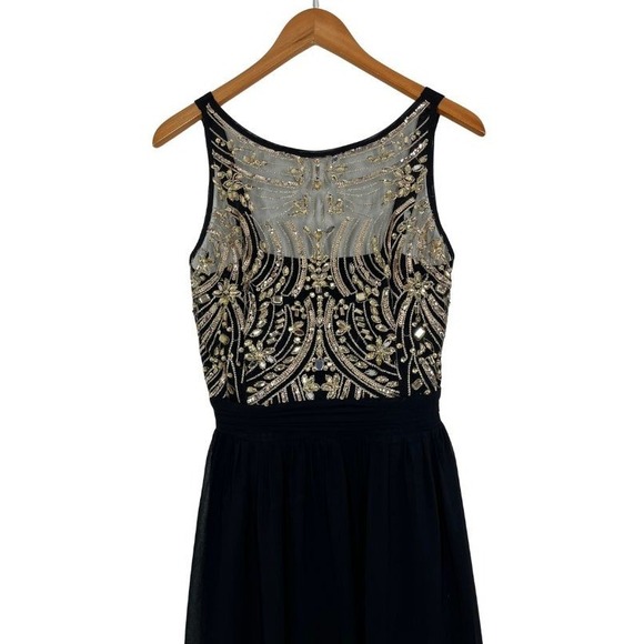 Papillon Black Dress Gold Sequin Embellished Sz‎ M Party Cocktail Sleeveless - Picture 3 of 11
